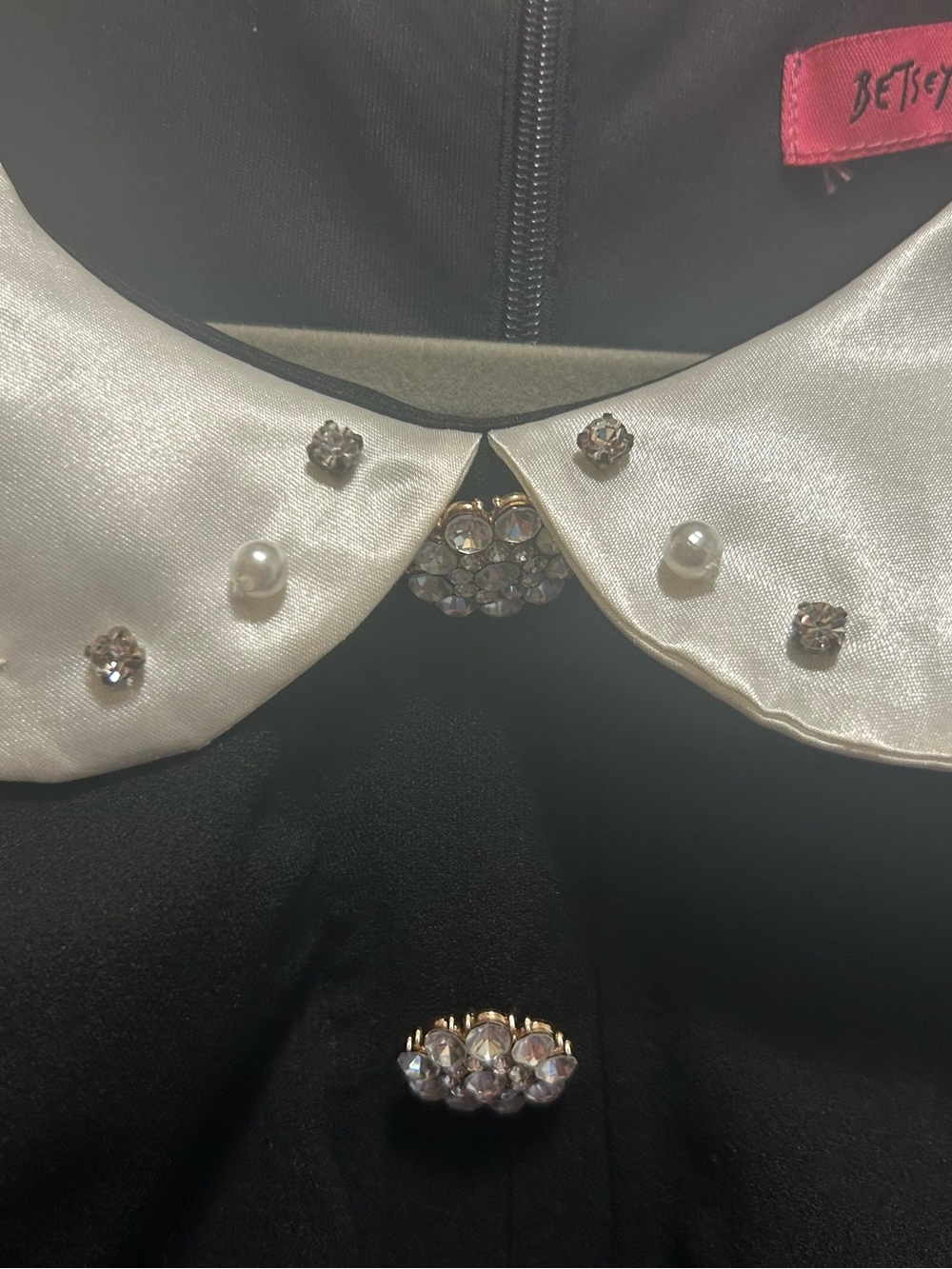 Betsey Johnson Black Mini Dress with White Embellished Peter Pan Collar - Picture 4 of 5